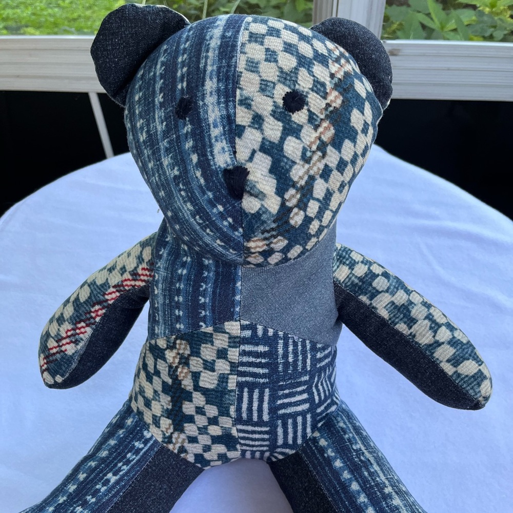 Pottery Barn Kids Blue Denim Patchwork Teddy Bear